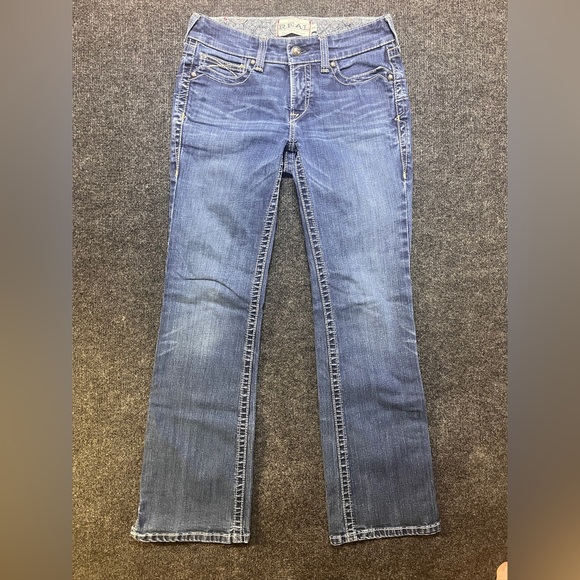 Ariat Jeans Womens 28 Blue Denim Bootcut Real Riding Low Rise Western Dark Wash - Picture 2 of 7